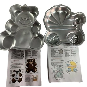 Wilton Cake Pans Lot of 2 Baby Buggy 2105-3319 Teddy Bear Pan Shower 2105-4943 - Picture 1 of 6