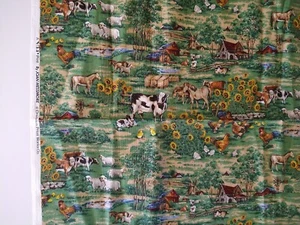 Joan Messmore Cranston Farm Horses Chickens Barn Sunflowers Cotton Fabric 15x 36 - Picture 1 of 4