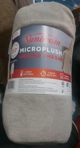 NEW Sunbeam Microplush Tan- Heated Electric Throw Blanket 50in x 60in - Picture 1 of 1