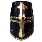 Medieval Knight Helmet Crusader Armor Great Helm Brass Fittings Black Color LARP