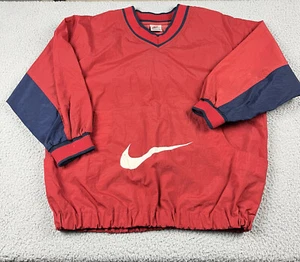 VINTAGE Nike Jacket Boys Medium Red Blue Center Swoosh Pullover Windbreaker 90s - Picture 1 of 13