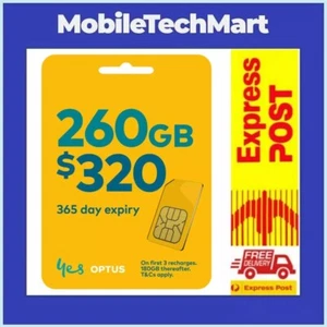 Australia Optus $320 SIM Prepaid Start-Up Kit◉260GB Data◉365 Day Expiry◉Oz◉ - Picture 1 of 1