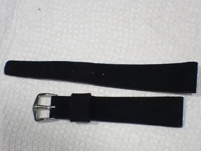 Pulseira de relógio masculina JB Champion R11/16 preta camurça francesa fivela tom prata não usada - Imagem 1 de 4