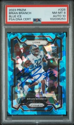BRIAN BRANCH SIGNED 2023 BLUE ICE PRIZM #328 Rookie PSA 8 AUTO 10 57/99 - Image 1 of 2