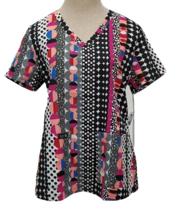 Koi Basics Leslie Womens Small More Dots Scrub Top Stretch #384PR, NWT - Image 1 of 4