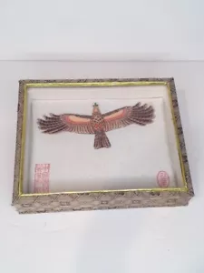 Vintage Chinese Handmade silk and bamboo Hawk in Glass box - Picture 1 of 11