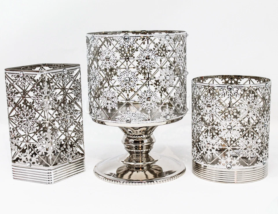 Bath & Body Works Foaming Soap Holder Large + Sm Candle Sleeve Silver Snowflakes - Image 1 of 1