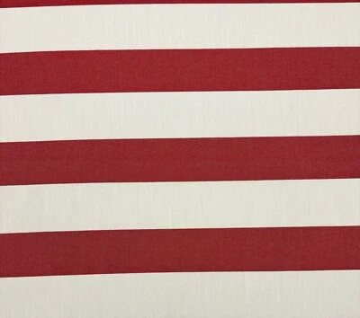 SUNBRELLA CHRONICLE CRIMSON RED IVORY STRIPE OUTDOOR INDOOR FABRIC BY YARD 54"W - Image 1 of 4