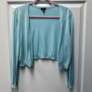 Talbots Sweater Shrug Cropped Women’s Size Large Aqua Turquoise Tiffany Blue - Picture 1 of 8