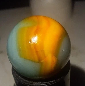 Peltier 🌈 Marble .59 Green Base Yellow Orange Ribbon - Picture 1 of 4