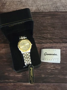 New Vintage Genevex Mens Quartz Watch Needs Battery Silvertone Goldtone - Picture 1 of 5