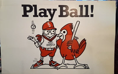 ST. LOUIS CARDINALS "PLAY BALL" POSTER DAN MARTIN POST-DISPATCH, 17" x 11 - Image 1 of 4