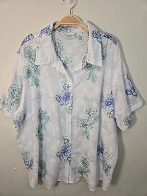 Kim Rogers Embroidered Button Down Floral Top Blouse Size 3X Short Sleeve - Image 1 of 4