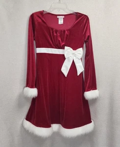 Holiday Velvet Red Christmas Santa Mrs. Clause Party Dress Girl 16 Faux Fur Trim - Picture 1 of 9