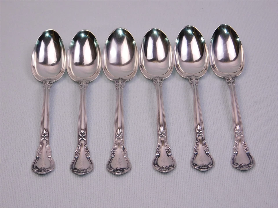 6 cucharas antiguas Gorham de plata esterlina con monograma R cinco en punto 95 g Foto 1 de 4