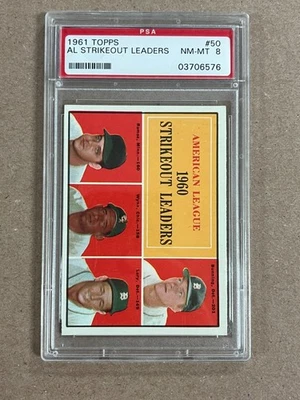 Topps A.L. 1961 Strikeout Leaders Bunning #50 clasificación PSA 8 casi nuevo-como nuevo Foto 1 de 2