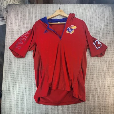 Kansas Jayhawks Hoodie Mens Large Red Short Sleeve NCAA Adidas Quarter Zip - Image 1 of 4