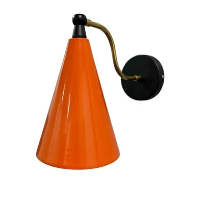 Aplique de pared de latón hecho a mano con pantalla naranja - Iluminación de latón vintage Foto 1 de 4