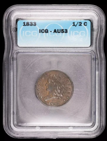 1833 P Half Cents Classic Head 1809 - 36 ICG AU-53 Cover
