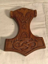11" x 8"  Blue Frogs Norse CELTIC WOOD Carving THOR'S HAMMER Medium TH05