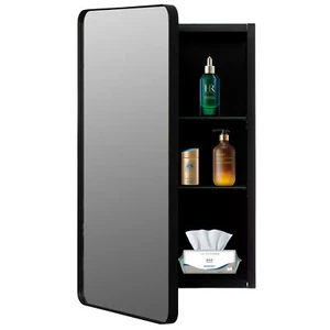 Aluminum Bathroom Storage Cabinet, Beveled Edge Mirror, Recessed or Suface Mount - Picture 1 of 7