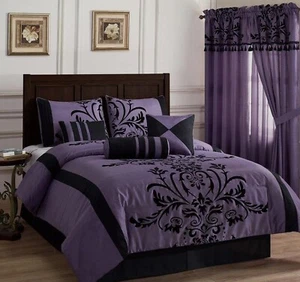 Chezmoi Collection Nobility 7-Piece Faux Silk Comforter Set King - Luxury Vio... - Picture 1 of 3