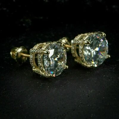 14k Yellow Gold Over 4.00 Ct Round Cut Moissanite Stud Women's Earrings - Image 1 of 4