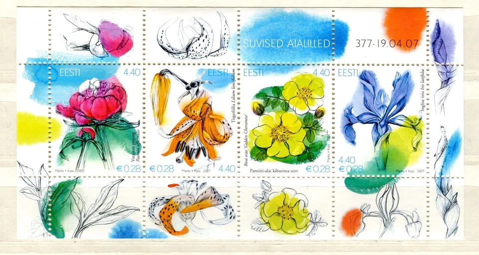 EST_377 2007 Estonia Verano Jardín Flores HOJA MNH Foto 1 de 1