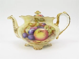 Rara tetera AYNSLEY Orchard Fruits firmada patrón de frutas D. Jones borde dorado #1019 - Imagen 1 de 12