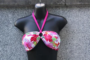 BIKINI PARTE SUPERIOR BANDEAU TALLA 34 A-B BLANCO-ROSA COLORIDO ESTAMPADO PADS CANGUROOS - Imagen 1 de 1