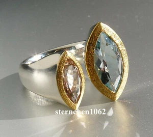 Einzelstück * Ring * 925 Silber * 24 ct Gold * Aquamarin * Morganit - Bild 1 von 5