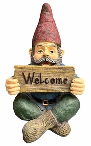 Outdoor Indoor Garden Decor Sitting Gnome Flip Sign Statue “WELCOME” “GO AWAY” - Picture 1 of 4