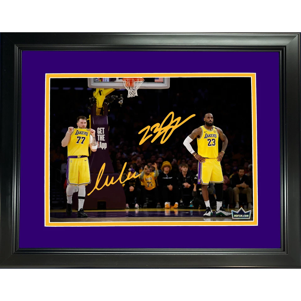 Framed Luka Doncic & LeBron James Lakers Dual Facsimile Auto 11"x14" Photo - Image 1 of 1