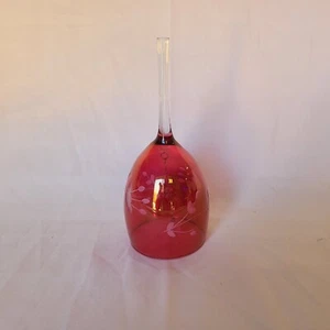 Vintage Cranberry Glass Etched Floral Design 7" Bell Clear Glass Handle  - Picture 1 of 7