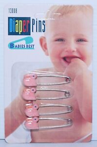 NEW/NOS Vintage Babies Best Package 4 Pink Bunnies Cloth Diaper Pins 1993