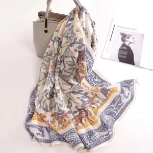 "Chal de seda de morera 100 % pura para mujer con estampado de animales estilo 69""*26" - Imagen 1 de 4