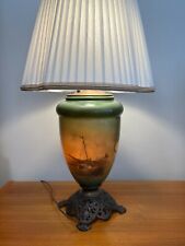 Vintage Handpainted Green Glass Vase & Brass Table Lamp, 32" T (Bottom to Top)