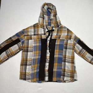 POL Anthropologie Hoodie Women's Large Mixed Plaid Raw Hem Long Sleeve Boho Y2K - Picture 1 of 10