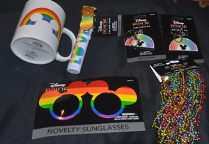 DISNEY PRIDE LOT-6 ITEM-NEW-COFFEE CUP/KEYCHAIN/LIGHTUP FAN/BEADS/SUNGLASSES-#4 - Picture 1 of 7