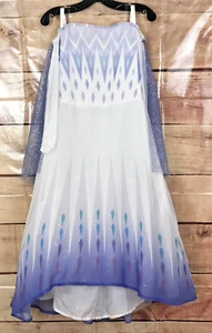 Disney Frozen II Girls 4-6X White Long Party Dress High-Low Bubble Hem Blue Cape - Picture 1 of 11