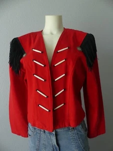 Vtg Fringed Western Short Jacket Red Denim WANTED Beads Beautiful Concho Sz L - Picture 1 of 14