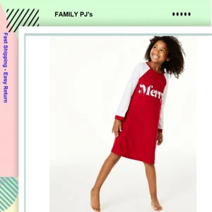 FAMILY PJ's Girls Merry Sleep Shirt Nightgown, Red, Size 4-5 - Picture 1 of 2