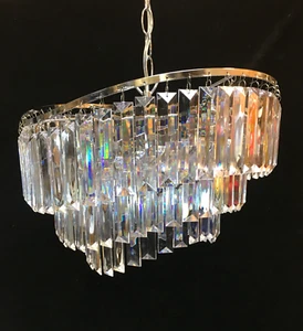 Chandelier Chrome Acrylic 3 tier Chain Suspension Ceiling Light Unusual Style - Picture 1 of 12