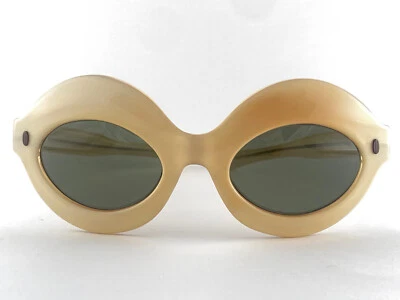 GAFAS DE SOL COMO NUEVAS VINTAGE MEDIADOS DE SIGLO BEIGE MARCO OVALADO LENTES MARRONES AÑOS 60 Foto 1 de 4