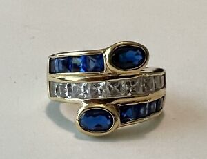Camrose & Kross JBK JACKIE KENNEDY Sapphire Blue & Clear Rhinestone Ring Sz 6.25