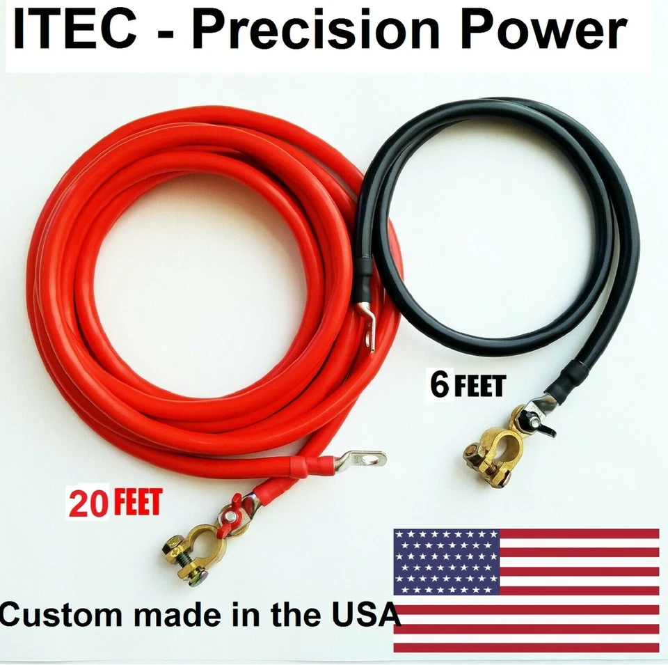 Battery Relocation Kit, # 2 AWG Cable, Top Post 20 FT RED / 6 FT BLACK,USA MADE - Image 1 of 1