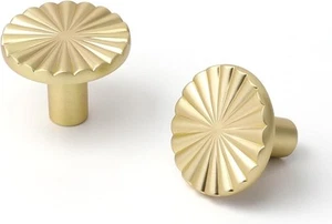 2 Pack Brushed Gold Cabinet Knobs Brass Flat Drawer Pulls Knob, - Picture 1 of 7