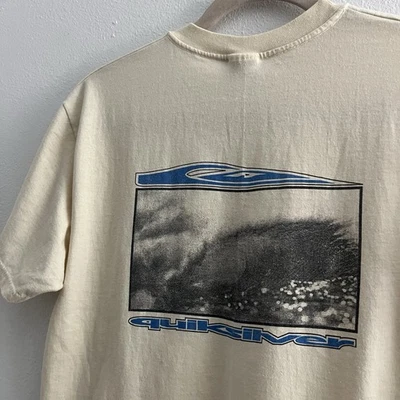 Vintage 90s RARE Quiksilver T-Shirt Men’s Large L Beige Surf Skate Art - Image 1 of 4