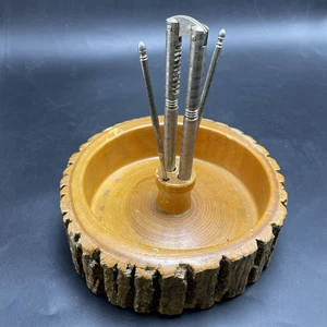 Vintage Holz Nuss Schale Baumstamm Ellwood Stil Baum Ring Rinde mit Cracker 2 Plektren rustikal 7" - Bild 1 von 9