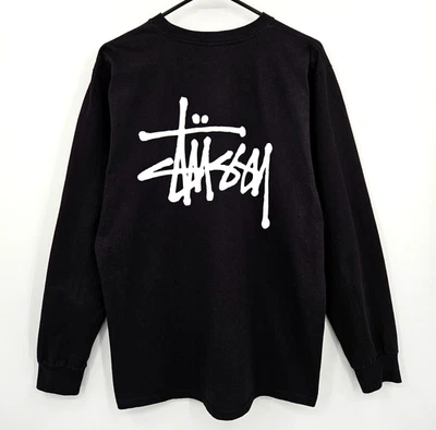 Stussy Basic Long Sleeve Logo Black Tee Shirt Men's Size Medium - Image 1 of 4